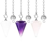 Qianyu 3 Stück Kristallpendel Amethyst Rosenquarz Klarer Harz Pendel Kristall Heilsteine Natürliches Sechseckiges Edelstein Kristall Ornamente Anhänger für Meditation, Wicca