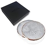 Nikita von Niki® Naturachat Kristall-Untersetzer, Kupferrand, Achat, Premium (Exposed Crystal), 2er-Pack