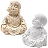 Qixuer 2 Stücke Niedliche Kleine Mönch Statue,Maitreya Buddha Skulptur Happy Buddha Statue Fengshui Maitreya Handwerk Wohnkultur Ornament Maitreya Buddha Skulptur für Aquariumdeko Fisch Dekoration