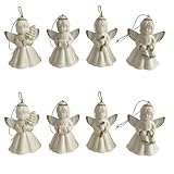hausleben Porzellan Glockenengel Anhänger 8er Set – Weihnachtsdeko Engel Figuren Weiß Gold, Christbaumschmuck Aufhänger, Dekofiguren für Tannenbaum & Advent