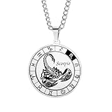 HIJONES Für Männer Runde Münze Sternzeichen Sternzeichen Anhänger Halskette aus Rostfreier Stahl Amulett Halskette Für Frauen Männer Geschenk Skorpion