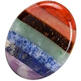 Hoxfly 7 Chakra Kristall Daumen Sorgenstein, Polierte Chakra Steine, Oval Kristall Sorgen Stein, Reiki Heilung Daumenstein, Daumenstein Stressabbau, Daumenstein für Massage Therapie Angstlinderung