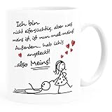 Moonworks® Kaffee-Tasse Ich bin nicht eifersüchtig, aber was meins ist, ist nun mal meins Geschenk Liebe Valentinstag lustig Frau weiß Keramik-Tasse