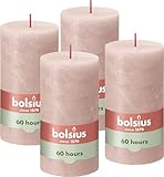 Bolsius Rustik Stumpenkerzen - Hellrosa - Set 4 Stück - Dekorative Haushaltkerzen - Länge Brenndauer 60 Stunden - Unparfümierte - Natürliches Pflanzenwachts - Ohne Palmöl - 13 x 7 cm