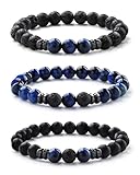 Milacolato 3-5PCS Herren Armbänder - 8MM Tigerauge, Schwarze Perlen, Elastischer Lavastein - Vatertag Schmuck Geschenke für Männer
