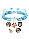 CrystalTears Armband mit Foto personalisierte Projektion Armband im Stein synthetischer Türkis Perlenarmband Benutzerdefinierte Valentinstag Geschenke für Freundin Mama Vater Freund