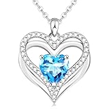 GIFT4U Aquamarin Kette, 925 Sterling Silber Halskette Damen Geburtsstein Kette Silberkette mit Aquamarin Anhänger März Geburtstagsgeschenk für Frauen Freundin Mädchen