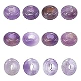 nbeads 12 Stück 12mm Amethyst Europäische Perlen, 5 mm Große Loch Stein Perlen Natürliche Edelstein Rondelle Spacer Perlen Dreadlock Perlen Lila Haarperlen Für Charm Armband Schmuckherstellung