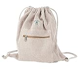 GURU SHOP Ethno Hanf Rucksack mit Fischgrätenmuster, Turnbeutel, Sportbeutel - Braun, Herren/Damen, Size:One Size, 40x35x15 cm, Ausgefallene Stofftasche