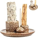4 in 1 Räucherschale für Palo Santo, Incense Burner Holder, Keramik Räucherschale für jedes Räucherwerk, Palo Santo Räucherstäbchen Weißer Salbei, Räucherkegel, Palo Santo Sticks