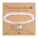 Rosenquarz Edelstein Armband,Perlenarmband mit Vierblättriges Kleeblatt,Mutmacher Geschenk Motivationsgeschenke für Damen,Armbänder für Schwester Freundin Freundschafts,Geschenkideen Armband