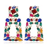 BMMYE Strass Hängeohrringe Funkelnde geometrische Kristall-Ohrringe Farbenfrohe rechteckige Statement-Ohrringe für Frauen Party Prom