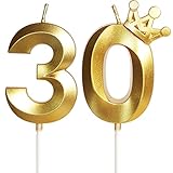 Geburtstagskerze 30 Zahlenkerze 30 mit Krone, 5cm Gold Geburtstagskerzen, Kerzen Geburtstag, Tortendeko Geburtstag, Tortendekoration für Kinder, Erwachsene, 30. Geburtstagsfeier, Jubiläum, Nummer 30