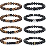 Adramata 6-8Pcs 8mm Tigerauge Armband für Männer Frauen Naturstein Armband Yoga Perlen Achat Elastische Armbänder Herren Armbänder Set Geburtstagsgeschenk für Männer