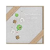 bsb - Karte zum Geburtstag - Nature Card - Nachhaltige Karten - Geburtstagskarten mit Umschlag - Geburtstagskarte Frauen & Männer - Glückwunschkarte 15,5 x 15,5 cm - Kleeblatt & Hufeisen