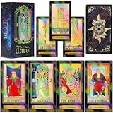 Smoostart 78 Tarotkarten mit Ratgeber, holografisches Tarotkarten Deck Zukunftsspiel mit bunter Box für Anfänger und professionelle Spieler