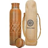 FURNISHFUL FINESSE Kupfer-Wasserflasche zum Trinken 34 oz antike schwarze Diamant-Trinkflasche aus reinem Kupfer, ayurvedische Wasserflasche für Fitnessstudio, Büro, Wandern, Outdoor