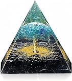 EternalOrgone Baum des Lebens Blauer Quarzkristallstein mit schwarzem Turmalin Orgon-Pyramide Reiki aufgeladen zum Schutz Kristall Heilung Meditation Energie Orgonit Pyramide