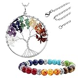 Jovivi Schmuck,Damen Herren Reiki-Energietherapie 7 Stein Chakra Armband + Baum des Lebens Anhänger Lebensbaum Halskette