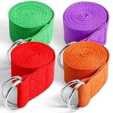 PLMMOUT 4 Stück Yogagurt, 1,8 m Yoga Gurt mit D Schnalle, Yoga Strap aus Baumwolle für Anfänger und Fortgeschrittene, Yogas-Band Yogariemen für Dehnen und Fitness, 4 Farben
