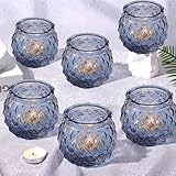 12Pcs Glas Teelicht Kerzenhalter, blau Votivkerze Halter Teelichthalter für Tisch Tafel Tafelaufsatz Hochzeit Home Decoration (Blau)