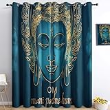 Vorhänge Blickdicht Schlafzimmer 2 Stücke 110x215cm(BxH) Meditation Tibetischer Stil Gold Blau Verdunkelungsvorhang Polyester mit Ösen Blau Schallschutz Thermogardine für Kinderzimmer Wohnzimmer