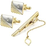 JewelryWe Legierung Krawattenklammer Krawattennadel & Manschettenknöpfe Set Gold Silber Streifen Gestreift Hemd Business Hochzeit Wedding Polished Herren