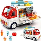 Spielzeug ab 2 Jahre, Krankenwagen Spielzeug ab 3 Jahre mit Licht Ton, Montessori Krankenwagen mit Arzt Zubehör Figuren, Viele Funktionen Lernspielzeug Fahrzeuge, Geschenke für Jungen Mädchen