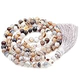 Fukugems Tibetische Mala 108 Perlen Halskette für Damen Herren Mala Stein Armband Buddhistische Meditation Halskette, 38 inch, Edelstein, Quarz