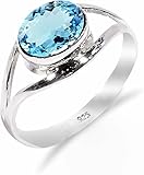 Ring mit Stein, 100% Natursteinring 925 Sterling Silber, Ring für Damen-Herren Blautopas Solitärring RB-01-BT-9,5