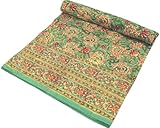 GURU SHOP Blockdruck Tagesdecke, Bett & Sofaüberwurf, Handgearbeiteter Wandbehang, Wandtuch - Design 10, Baumwolle, Size:Double 225x275 cm