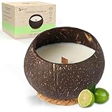 Namture Handgemachte Kokoslimette Duftkerze – Hergestellt aus hochwertigem Kokoswachs und wiederverwendbarer Bio-Kokosnussschale, 50 Stunden Brenndauer knisternde Doch ideal für Ostern und Weihnachten