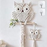 YSGLIFE 2 x Eulen Makramee Wandbehang Wanddekoration Handgefertigt Boho Ornament Wandkunst Aufhänger Heimdekoration Büro Wohnzimmer Schlafzimmer Kinderzimmer Basteldekorationen