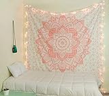 raajsee Wandteppich Mandala,Zimmer Deko, Roségold Wandtuch Boho WandDeko,Wandbehang Psychedelic 132 x 208 cms