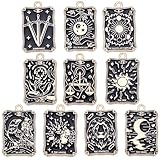 SUNNYCLUE 20 Stück 10 Stile Tarot Charms Bulk Wahrsagerei Charms Halloween Gothic Magie Tarot Karte Emaille Schwarzgold Amulett Glücksbringer Für Die Schmuckherstellung Anhänger DIY Ohrringe Armbänder