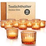 Praknu 12 Teelichthalter Glas Kerzenhalter Gold - Ø 5,5cm Elegante Teelichtgläser als Tischdekoration Hochzeit oder Geburtstagsfeier