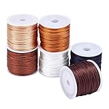 PandaHall 2mm Nylon Satin Seidenschnüre, 6 Farbe Rattenschwanzschnur Perfekt Für Die Schmuckherstellung, Halskette Perlen, Makramee, Verknoten, Armband Machen, Traumfänger, 65 Meter Total