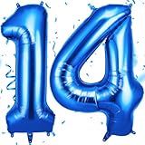 OFFCUP Luftballon Zahlen 14, Blau 14 Geburtstag Zahlen Ballon 101cm Groß Folienballon 40 Zoll Helium Ballons zum Mädchen Junge Geburtstag Party Deko Abschluss Jubiläums（14, Blau）