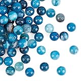 OLYCRAFT 100 Stück 8mm Natürliche Achat Perlen Blau Gestreifte Achat Perlen Natürliche Steinperlen Edelsteinperlen Runde Edelstein Perlen mit 1mm Loch Für Armbänder Ohrringe Schmuckherstellung