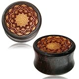 Chic-Net Holz Plug Tamarinde eingraviert Stern Jackfrucht handgeschnitzt Tribal Tunnel Expander 06 mm