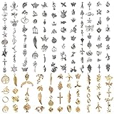 MoonSing Charm Anhänger zum Schmuck, 150 Stück Gemischte Vintage Charms Halskette Armband Ohrring Making Zubehör DIY Basteln Schlüsselzubehör (Silber Gold)