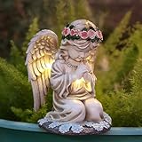 HOVCEH Engel Gartenfiguren, 20.5cm Solar Engel Gartenstatuen, LED Fairy Engel Figur, Gartenfiguren für Draußen Wetterfest Engel, Engel Gartenstatue Geschenke für Außen Garten Balkon Gartendeko