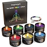 Inspireyes Chakra Kerze mit Premium-Kristall und Heilsteinen, Meditations-Duftkerzen, Geschenkset für Frauen, Stressabbau, spirituelle Dekoration, Yoga, Aromatherapie, 7er-Set, Schwarz