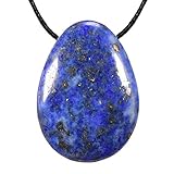 Morella Stoff Halskette 80 cm mit Edelstein Tropfen Anhänger Lapislazuli im Schmuckbeutel