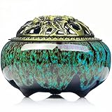 Keramischer Räuchergefäß mit Räucherstäbchenhalter + Isolierung für Räucherstäbchen oder Räucherspiralen, Salbeikegel und Weihrauch (Neue Ofenwechselglasur blau)