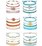 Dochais 24 Stück Boho Armbänder Geflochten, Sommer Surfer Fußkettchen, Beach Perlen, Strand Set, Einstellbare Wasserdichte Freundschaftsarmband für Damen Frauen