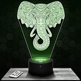 Nachttischlampe - Touch-Nachtlicht Elefant Tier geometrisches Mandala 3D-LED-Lampe Illusion, Geschenkidee Weihnachten Geburtstag Junge und Mädchen Nachttischlampe Kinder- oder Erwachsenenzimmer