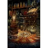 Aoihrraan 1,5x2,2m Fantasy Gotik Schloss Hintergrund Magie Buch Kerzen Totenköpfe Zaubertrank Regal Zauberer Verzaubertes Haus Fotografie Hintergrund Halloween Party Kinder Erwachsene Foto Prop