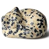 QINJIEJIE Dalmatiner Jaspis Katze Kristalle Heilsteine Figur Schlafende Katzenfigur Statue Edelsteine SkulpturGlück Kätzchen Niedliche Dekoration Geschenk für Katzenliebhaber Männer Frauen