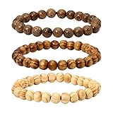 Eigso 3Pcs 8mm Holzperlen Armband Set für Männer Frauen Mala Gebet Meditation Buddha Wickelarmband